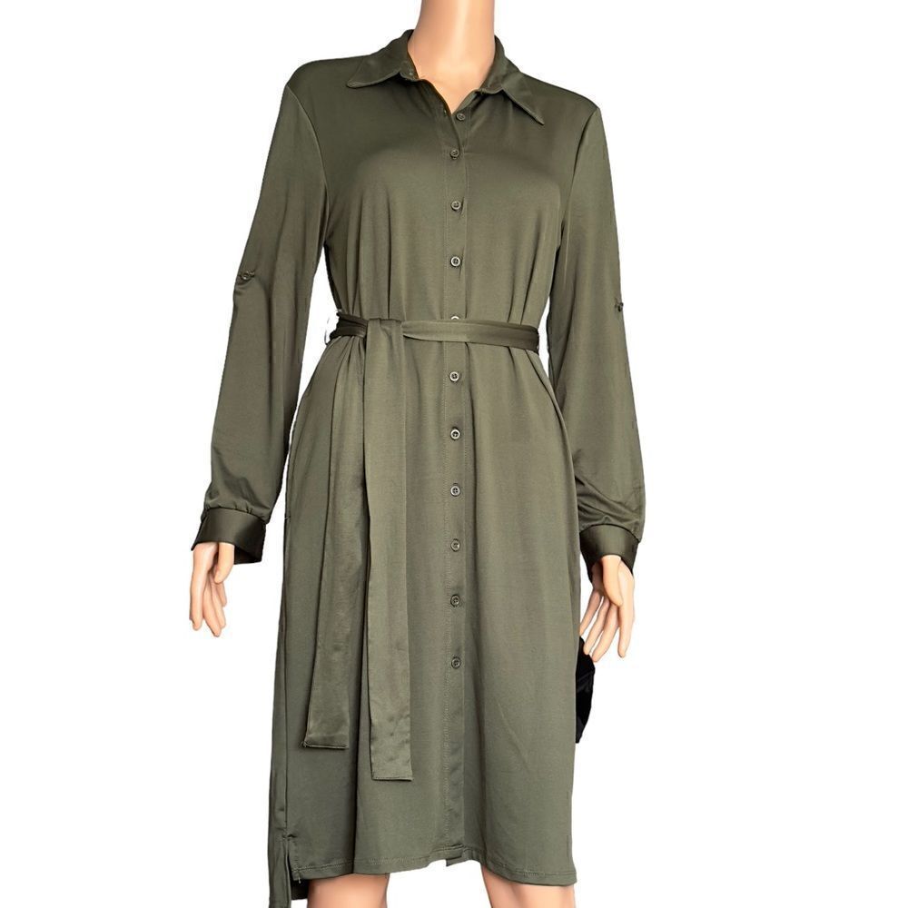 LuLaRoe Army Green Button Down Long Sleeve Dress SMALL